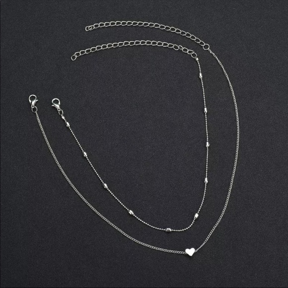 Silver Heart Choker Necklace Women 's MultiLayer - Picture 2 of 3